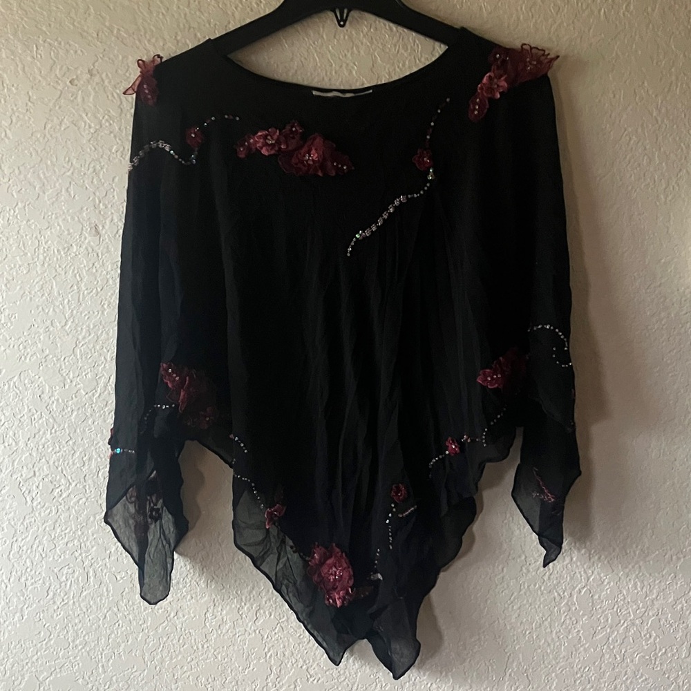 Elegant Black and Red Floral Women's Top